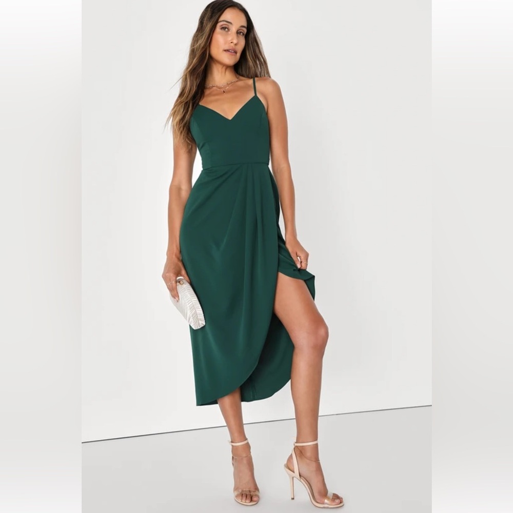 Lulus Reinette Midi Dress Dark Green